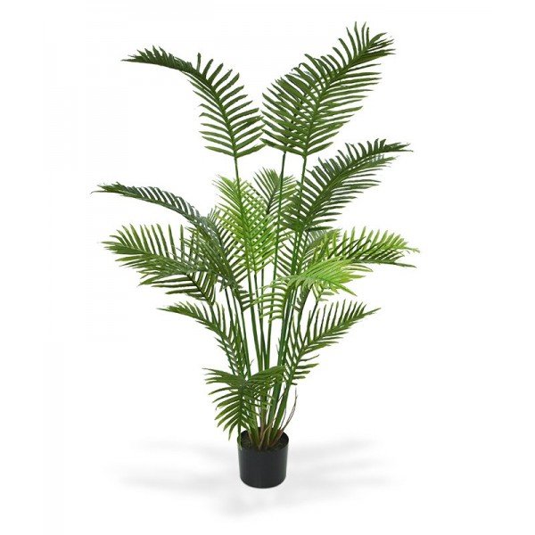 lijkt de palm net echt. De Areca palm bestaat uit meerdere kunststof halmen welke zijn omgeven door echt palmhout en is opgepot in een in plastic pot