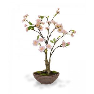 Deze weelderige bloesem kunstbonsai in schaal geeft elke ruimte die heerlijke lente sfeer! De bloesembonsai is gebouwd op een robuust nagemaakte stam
