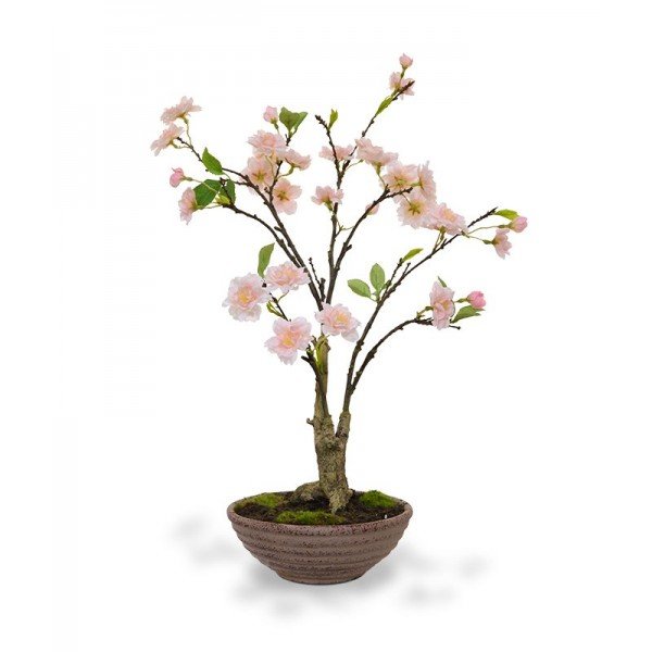 Deze weelderige bloesem kunstbonsai in schaal geeft elke ruimte die heerlijke lente sfeer! De bloesembonsai is gebouwd op een robuust nagemaakte stam