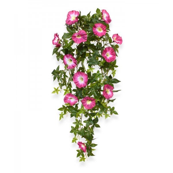 Heeft u deze kunstig nagemaakte Hangpetunia cerise al ontdekt? Een geweldige sfeermaker in iedere ruimte! Met zijn frisgroene bladeren en de contrasterende