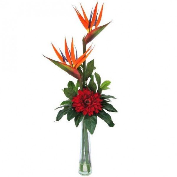 Schitterend arrangement met diverse kunstbloemen