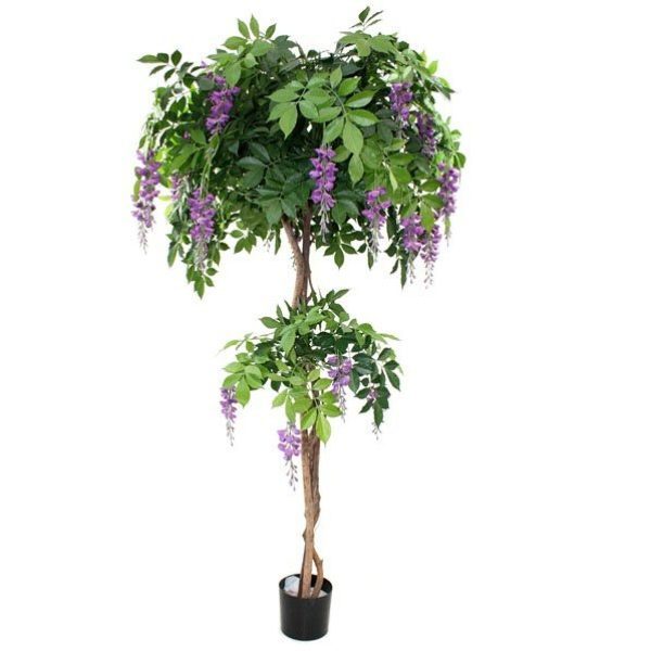 Deze bloeiende Wisteria Deluxe kunstboom wordt ook wel Gouden Regen genoemd. Door de meerdere