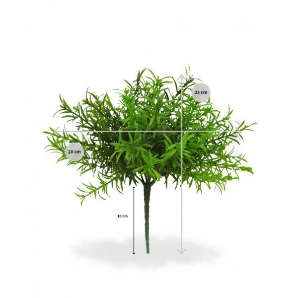 Dit kunststof Rozemarijn Boeket 15 cm is met zijn sprieterige blaadjes de perfecte basis voor een decoratief tafel- of vensterbank plantje in de horeca. Een ideaal kunstplantje om een sierpotje of mooie schaal mee op te steken! De hoogte van de kunst Rozemarijn is inclusief steel ongeveer 23 cm en breedte is ongeveer 20 cm. In deze uitvoering wordt het kunstkruid geleverd als los boeket