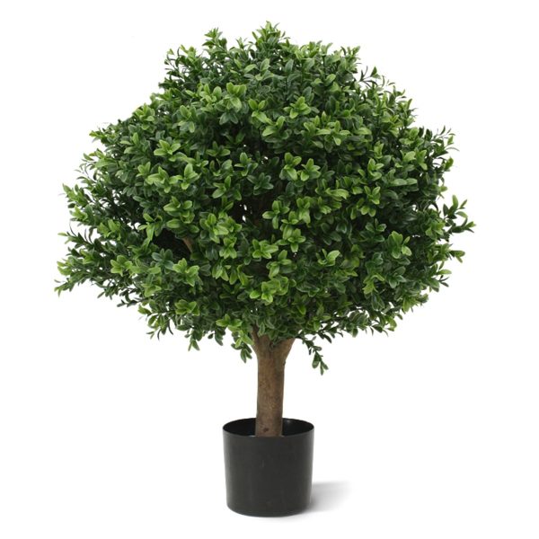 Deze uv bestendige Buxus Bol Deluxe 40 cm is gemaakt van een hoogwaardig pvc. Daardoor is deze UV kunstboom ideaal om buiten mooie decoraties mee te maken. De vernieuwde versie is met name door zijn kleur en nieuwe blaadjes bijna niet meer van de echte Buxus te onderscheiden! De Buxusbol is totaal 55 cm hoog. De diameter is 40 cm. Standaard wordt de buitenplant geleverd in een plastic pot. Omdat de UV-protector enkel in de grondstof van de kunststof delen is verwerkt