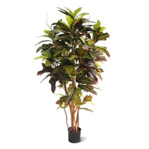 Deze vernieuwde kopie van een Croton boom ziet er verbluffend echt uit. De diversiteit aan kunstblad is zeer groot