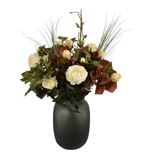 Kunstboeket Rozen Ranonkel Cercis Maple houttak en Rietgras - creme