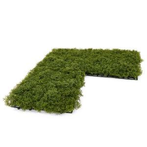 Zoekt u een levendige en in hoogte verspringende kunstmos mat die Uv-bestendig is waarmee u uw eigen groene moswand kunt maken? Deze nagemaakte en levensechte kunstmat van mos is speciaal geschikt voor buitengebruik en om duurzaam uw muren en wanden mee te bekleden. Het natuurlijk ogende en onderhoudsvrije Mos is geheel gemaakt van kwalitatief hoogwaardig pvc en zorgt voor een akoestische demping. De mat is zeer goed gevuld en verspringt ook nog eens speels in hoogte voor een weelderige