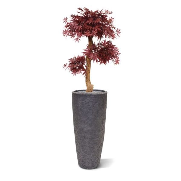 Met deze schitterende burgundy Acer Kunstbonsai op stam haalt u Oosterse sferen in huis! De Acer Bonsai