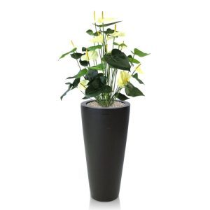 Deze bloeiende Anthurium kunstplant is ideaal voor op een mooie balie of in een grote vensterbank! De overvolle Anthurium