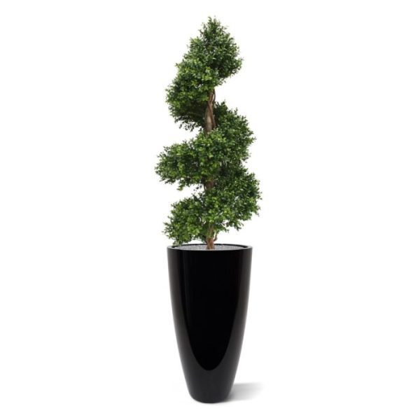Buxus Deluxe Spiraal 140 cm UV Deze kunst Buxus Spiraal Deluxe 140 cm is gemaakt van een hoogwaardig pvc. Daardoor kunt u deze UV kunstboom zowel binnen als buiten een mooie plek geven. De vernieuwde versie is met name door zijn kleur en nieuwe blaadjes bijna niet meer van de echte Buxus te onderscheiden en bijzonder decoratief! De kunst Spiraalboom is ongeveer 140 cm hoog en heeft een breedte van ongeveer 50 cm. Deze natuurgetrouw nagemaakte kunstboom wordt standaard geleverd in een plastic binnenpot. Omdat de UV-protector enkel in de grondstof van de kunststof delen is verwerkt