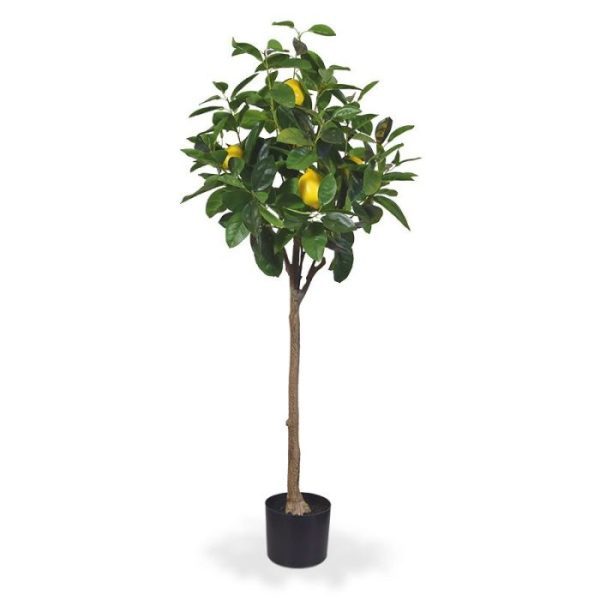 Groene kunstbomen 5 kunststof citroenen en een kunststof stam. Dankzij de flexibel te buigen constructie in de takken kunt u deze kunst Citroen op stam geheel naar eigen wens vormgeven.   De Citroen kunstplant op stam is 120 cm hoog