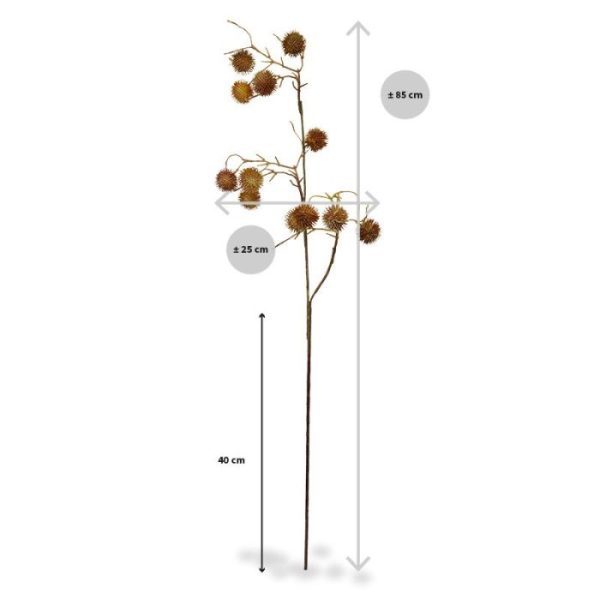 Kunstbloemen groene Distel kunsttak is een kopie van de echte Distel tak. De kunsttak is opgebouwd uit een steel met veel zijtakken en 12 perfect nagemaakte distel bollen