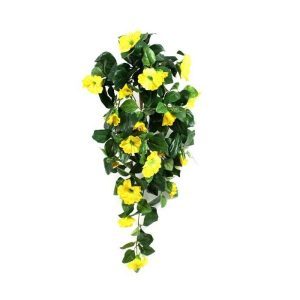 Deze prachtige gele hangpetunia kunstplant ziet er bijzonder natuurgetrouw uit en is van de hoogste kwaliteit kunstplanten. De vele gele bloemetjes zijn een lust voor het oog. Door zijn diversiteit aan verschillende kleurtonen ziet de hangpetunia er heel natuurlijk uit en is bijzonder decoratief aan een balustrade of muur. De lengte van de zijden hangpetunia is ongeveer 80cm