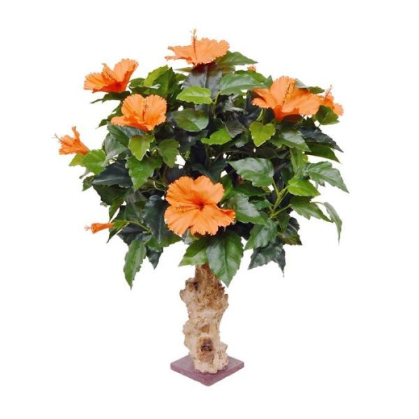 Hibiscus-kunstplant-65-cm-op-voet-oranje-7 Hibiscus kunstplant 65 cm op voet oranje 7