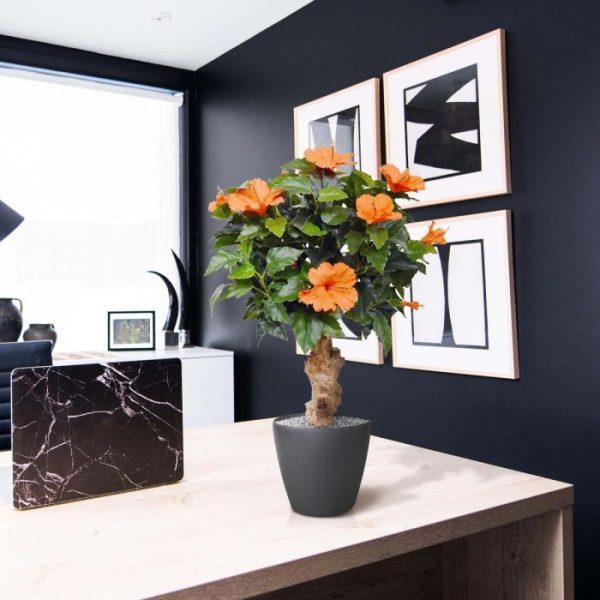 Hibiscus-kunstplant-65-cm-op-voet-oranje-9 Hibiscus kunstplant 65 cm op voet oranje 9