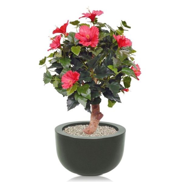 Hibiscus-kunstplant-65-cm-op-voet-rood-8 Hibiscus kunstplant 65 cm op voet rood 8