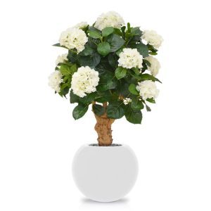 Deze schitterende Hortensia Deluxe op stam is net echt! De kunstplant is gebouwd op een dikke stronk van echt hout en heeft maar liefst 13 grote