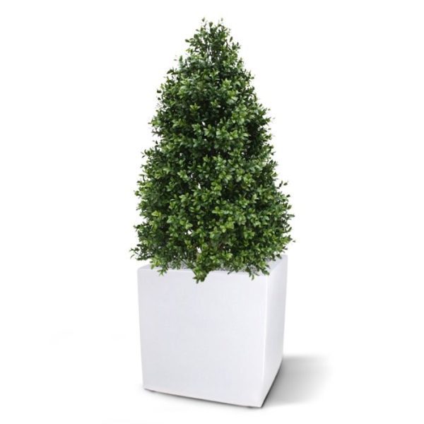 Groene kunstbomen is totaal 110 cm hoog. De diameter is 45 cm. Standaard wordt de kunstboom geleverd in een plastic binnenpot. Omdat de UV-protector enkel in de grondstof van de kunststof delen is verwerkt