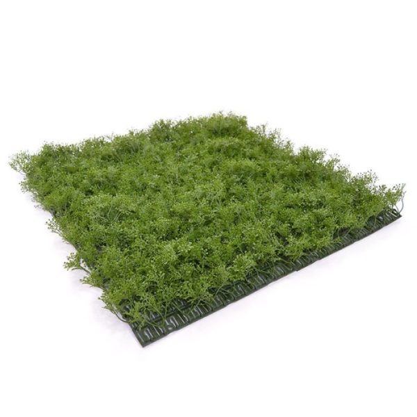 Kunst-Mosmat-promo-50x50-cm-UV-bestendig-3 levensechte uitstraling heeft. Aaneengesloten kan deze kunst mosmat grote oppervlakten beslaan voor een natuurlijke