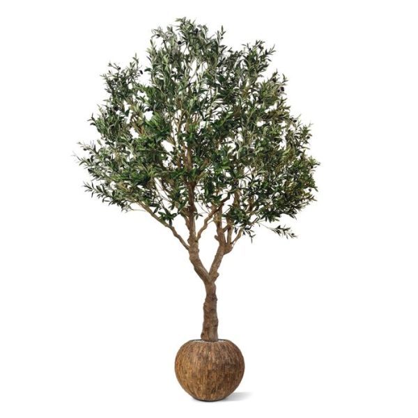Kunstbomen grillige stam van waaruit de kleinere takken met olijfbladeren en kleine