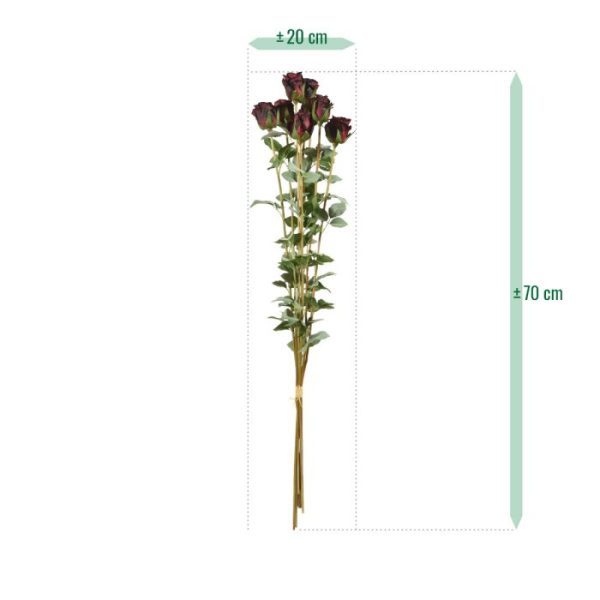 Kunst Rozenbundel x8 70 cm rood Laat u zich ook verleiden door deze bloem der liefde? Haal dan deze prachtig rood gekleurde bos met kunst kunstrozentakken in huis