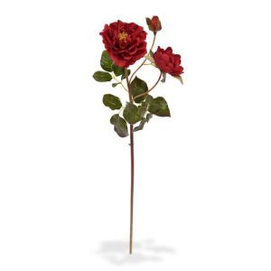 waardoor de bloem een fraaie replica is. De rode kunstroos wordt als losse steel geleverd en kan