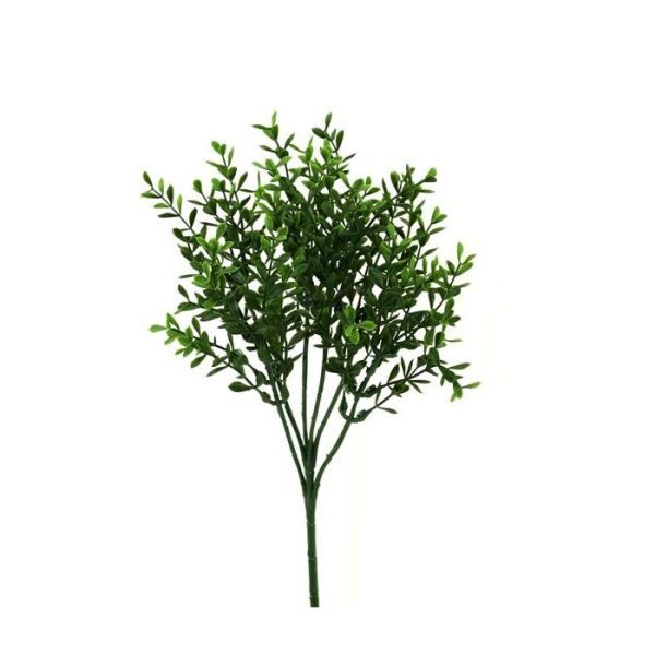 waardoor deze kunstbuxus zowel binnen als buiten te gebruiken is. De subtiel nagemaakte Mini Buksus tak heeft een lengte van ongeveer 30cm (inclusief steel) en een breedte van ongeveer 20cm.  Vraag gerust naar de diverse mogelijkheden en toepassingen.