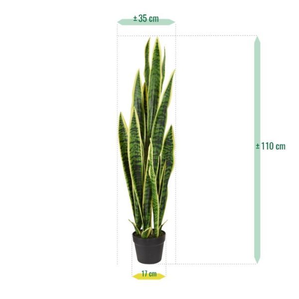 Sanseveria-kunstplant-Bont-110cm-in-pot-3 grootte en bladtekening. Dat is net