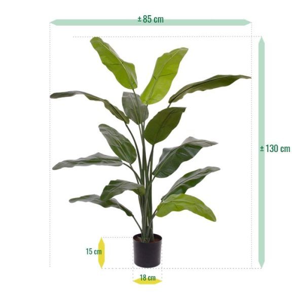 Traveller-kunstpalm-130-cm-3 is door zijn natuurgetrouwe uiterlijk een geweldige aanwinst in iedere ruimte. Deze nagemaakte kunstpalm
