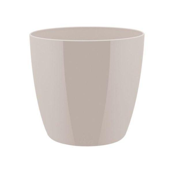 Kunststof plantenbakken Brussels diamond rond 14cm warm grijs 2