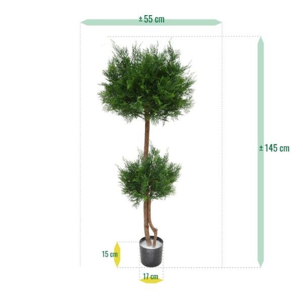 Conifeer-Alumi-Bal-x2-145-cm-UV-5 en wordt standaard geleverd in een plastic pot. Omdat de UV-protector enkel in de grondstof van de kunststof delen is verwerkt