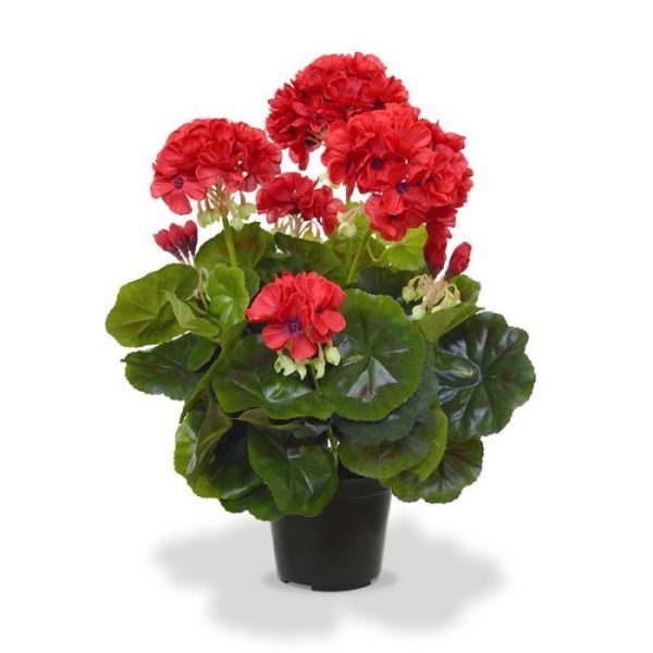 Geranium-kunstplant-40-cm-rood-in-pot-3 met en zonder pot. Vanaf 3 stuks geldt een voordeel prijs!