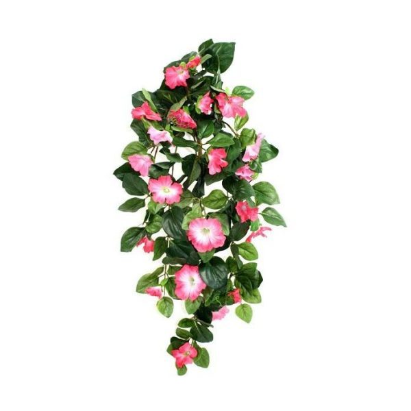Kunst Hangplanten de diameter op het breedste punt is ongeveer 35cm. Deze hangpetunia is geschikt voor binnengebruik. Vanaf 6 stuks geldt een speciale actieprijs! De kunst Petunia is ook verkrijgbaar in de kleuren geel