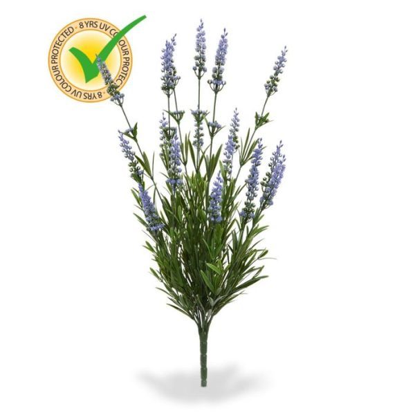 Lavendel-Kunstboeket-50-cm-UV-blauw-5 5 cm) en de breedte is ongeveer 20 cm. In de deze uitvoering wordt het kunstplantje los geleverd zonder pot