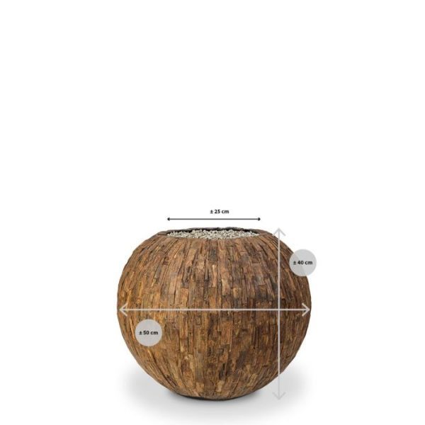 Sierpot Cemani Round Bowl Small 50 x 40 cm Prachtige en decoratieve Cemani sierpot. De ronde potten zijn vervaardigd uit een harde kunststof welke zijn beplakt met ingelegde stukjes Cemani hout. Oorspronkelijk is Cemani de eerste houtlaag onder de schors van een teak boom. De Cemani sierpotten zijn geheel met de hand gemaakt