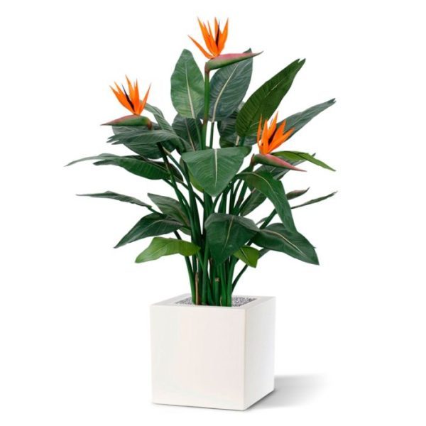 Deze kunstzijden Strelitzia Deluxe 115 cm
