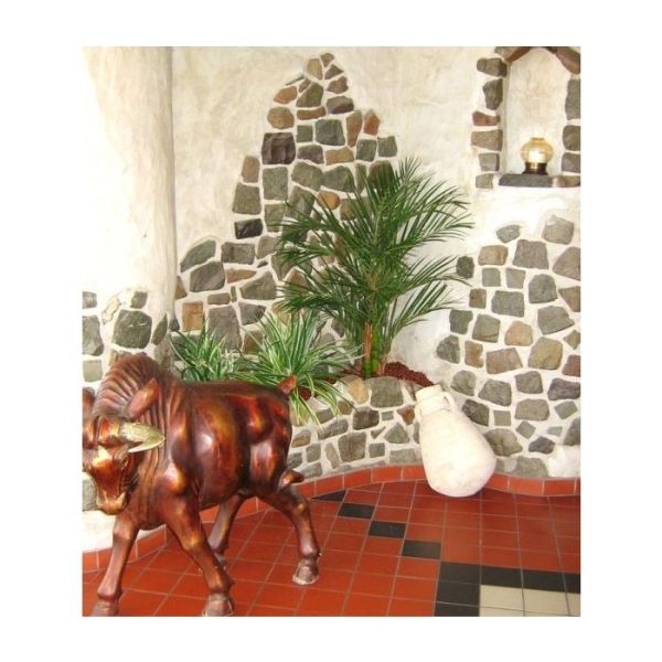 Kunstbomen is circa 125cm hoog en is opgebouwd uit lange palmtakken met zeer goed nagemaakte puntvormige bladeren. Extra veel aandacht is besteed aan de stammen